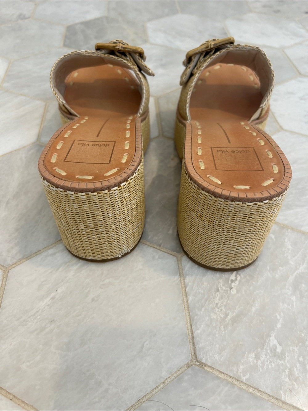 Dolce Vita Tan Woven Buckle Platform Mules - Picture 4 of 4